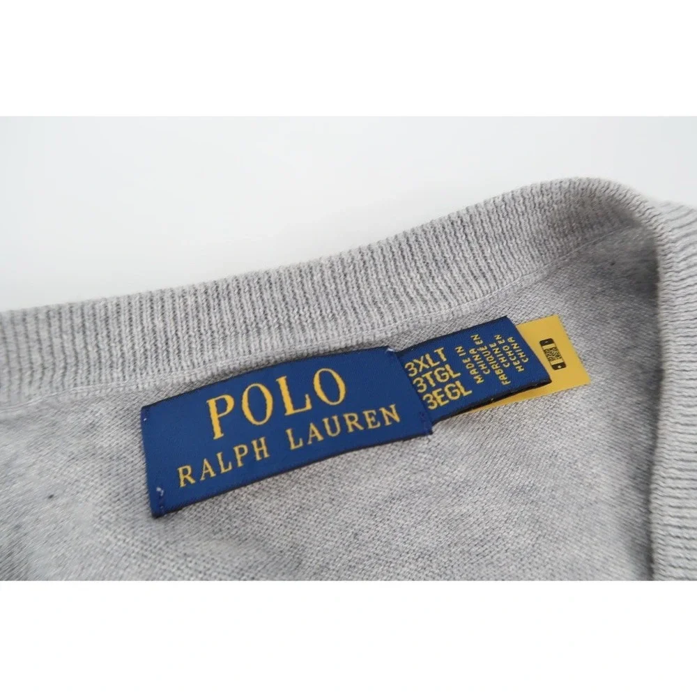 Polo Ralph Lauren Men's 3XLT Tall Gray Lightweight Knit Sweater V-Neck Pullover - Picture 3 of 11